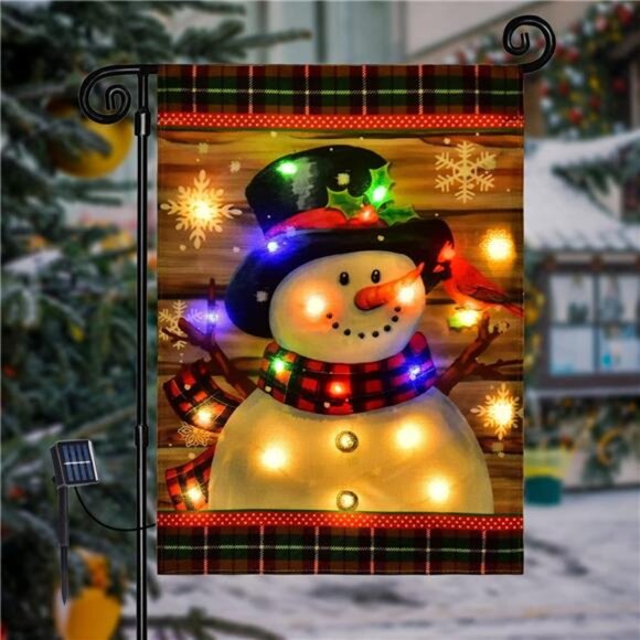 Lighted Christmas Garden Flag for Outside, Led Snowman Garden Flag, Winter Yard - Picture 1 of 7